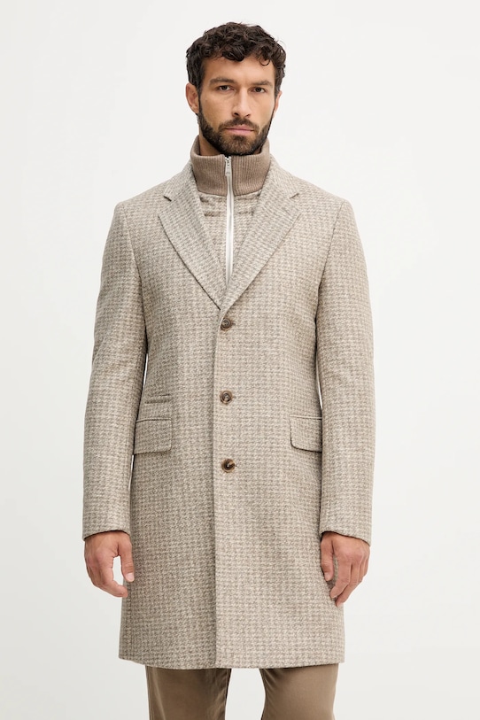 BOSS palton de lână cu captuseala maro 50551612