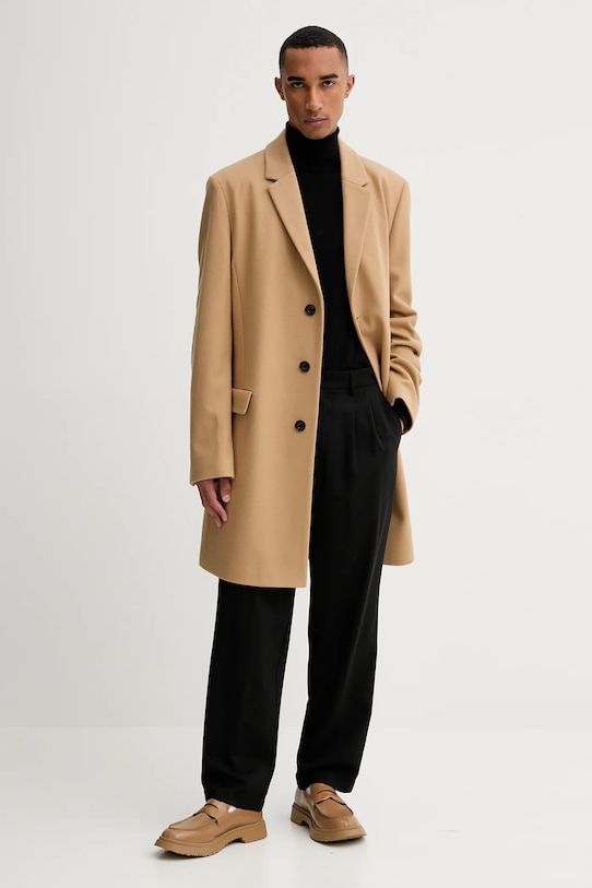 HUGO płaszcz z wełną 50546528 beżowy AW25