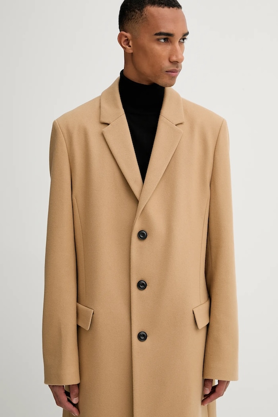 HUGO płaszcz z wełną beżowy 50546528