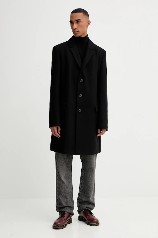 HUGO płaszcz z wełną bez kaptura czarny 50546528
