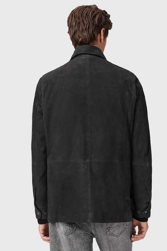 AllSaints płaszcz zamszowy BOLTON M003LD czarny