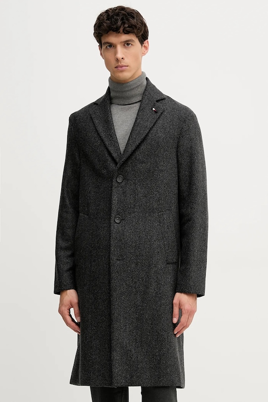 Kabát s prímesou vlny Tommy Hilfiger nezateplené sivá FSTHL4027.FSTH604