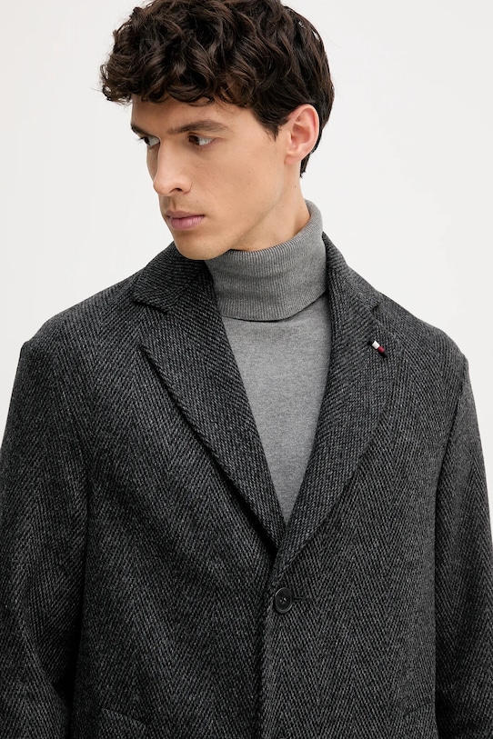 Kabát s prímesou vlny Tommy Hilfiger sivá FSTHL4027.FSTH604