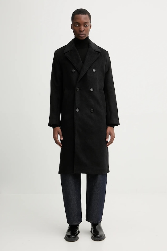 Abercrombie & Fitch płaszcz z dodatkiem wełny bez kaptura czarny KI132.5187.900
