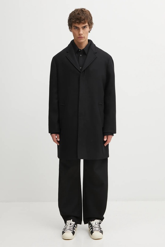 Maison Kitsuné płaszcz wełniany Tailored PM02205WM2030 czarny