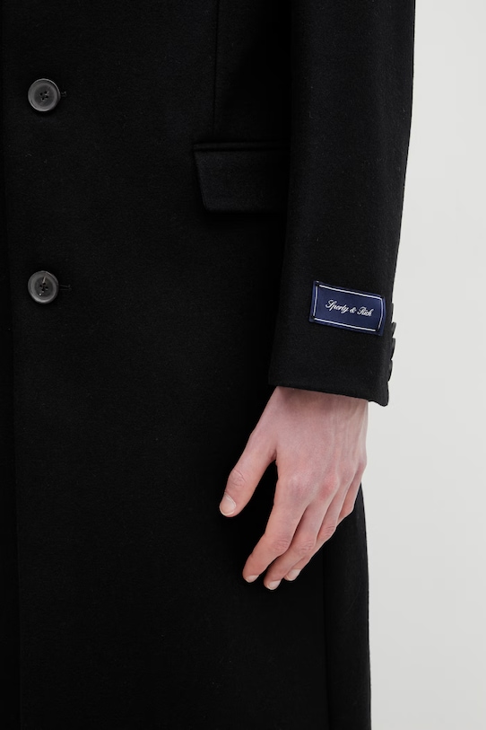 Палто с вълна Sporty & Rich Signature Logo Wool черен OW04962326BA01