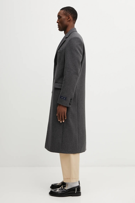 Sporty & Rich płaszcz z dodatkiem wełny Signature Logo Wool OW04962326GY11 szary AW25
