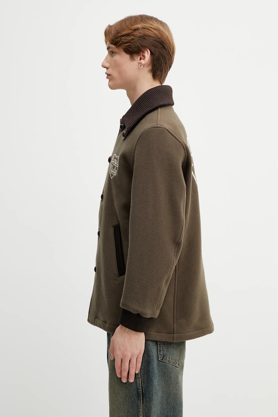 Human Made płaszcz z dodatkiem wełny WOVEN COAT HM30JK029 zielony AW25