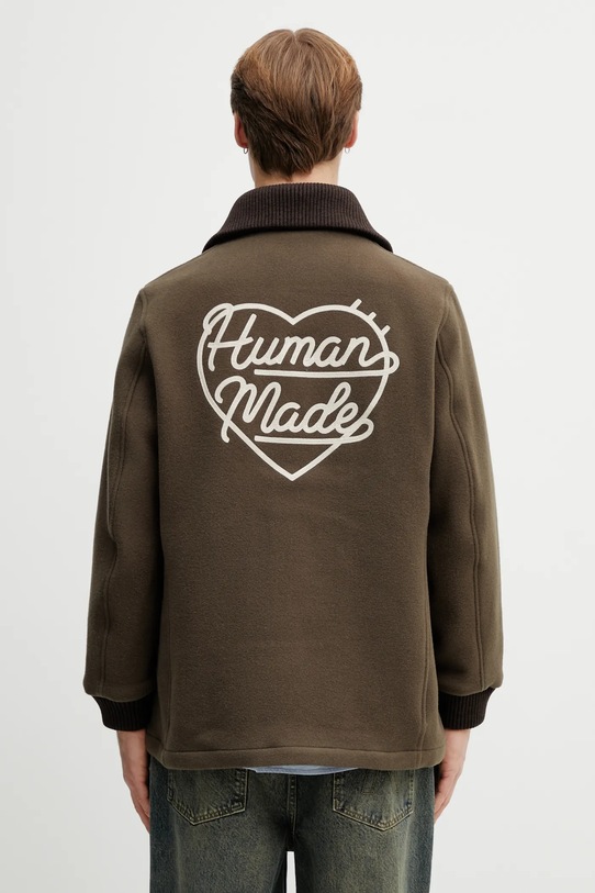 Odzież Human Made płaszcz z dodatkiem wełny WOVEN COAT HM30JK029 zielony