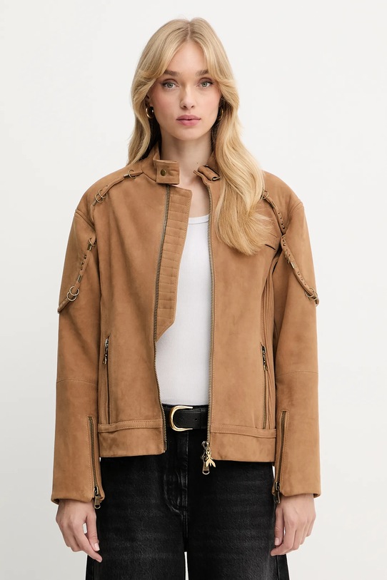 Biker jakna iz semiša Patrizia Pepe S podlogo rjava 8O0187.L157