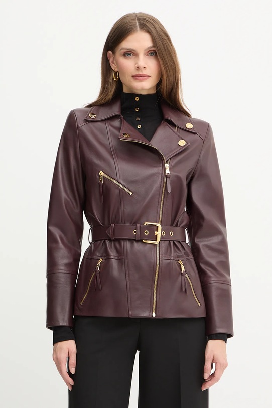 Кожено яке Elisabetta Franchi гладка кожа бордо GD50Z56E2