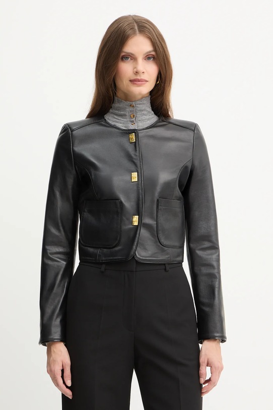 Кожено яке Elisabetta Franchi гладка кожа черен GD52Z56E2