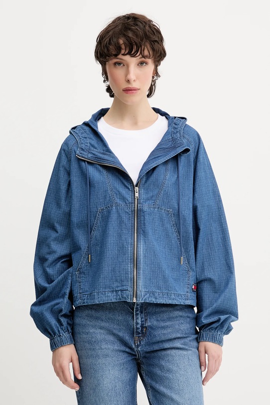 Pamučna jakna Tommy Jeans s kapuljačom mornarsko plava DW0DW21064