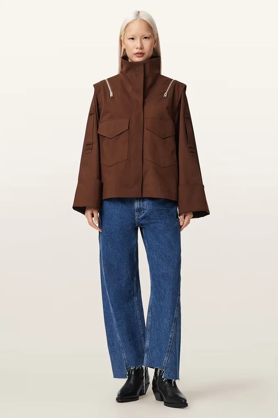 Ρούχα AllSaints μπουφάν γυναικείο με βαμβάκι LEIGHTON W039OC καφέ