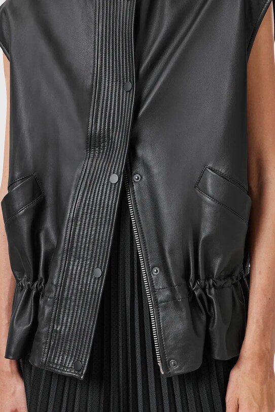 Îmbrăcăminte AllSaints vestă din piele SOFI W060LC negru