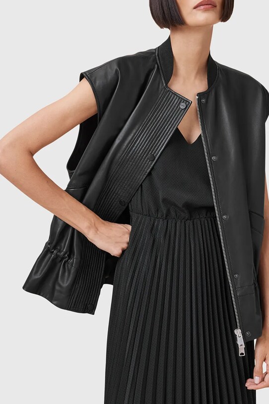 AllSaints vestă din piele SOFI negru W060LC