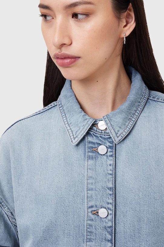 Bunda se lněnou směsí AllSaints HETTIE W111PC modrá AW25