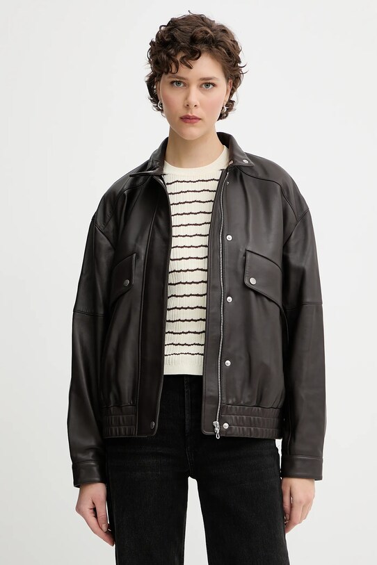 Rag & Bone geacă de piele cu captuseala maro WAW25P2000LT00