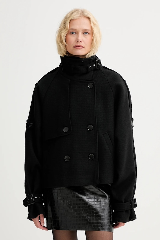 Gestuz płaszcz z wełną bez kaptura czarny 10910324