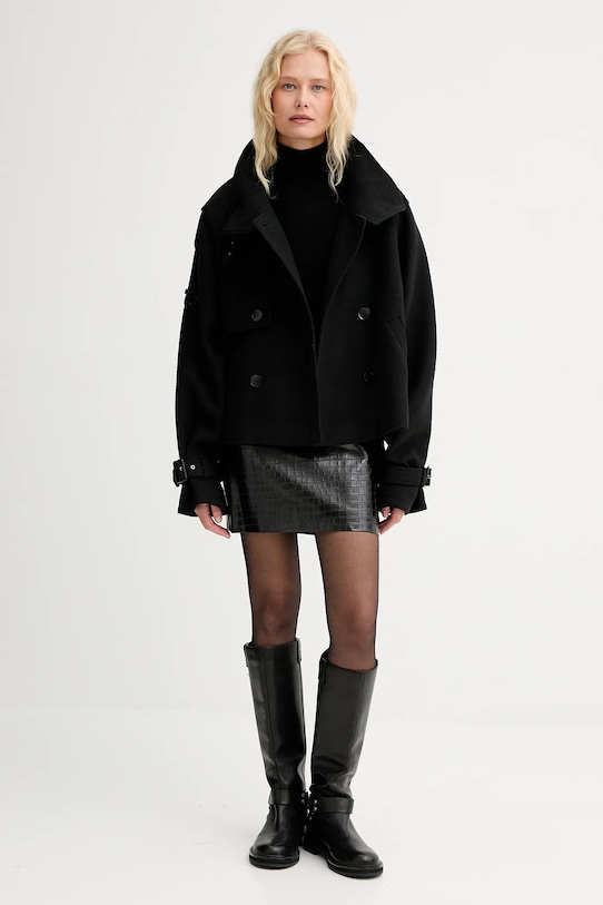 Gestuz płaszcz z wełną 10910324 czarny AW25