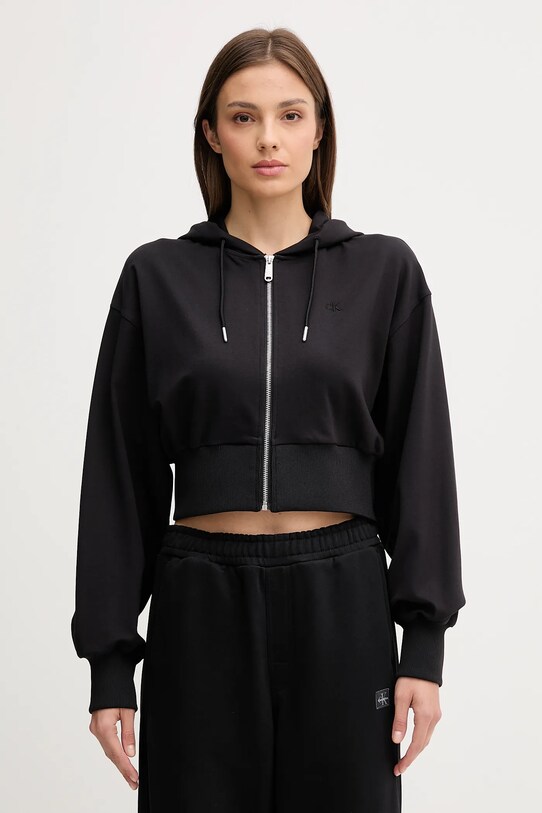 Dukserica Calvin Klein Jeans s kapuljačom crna LV047C247G