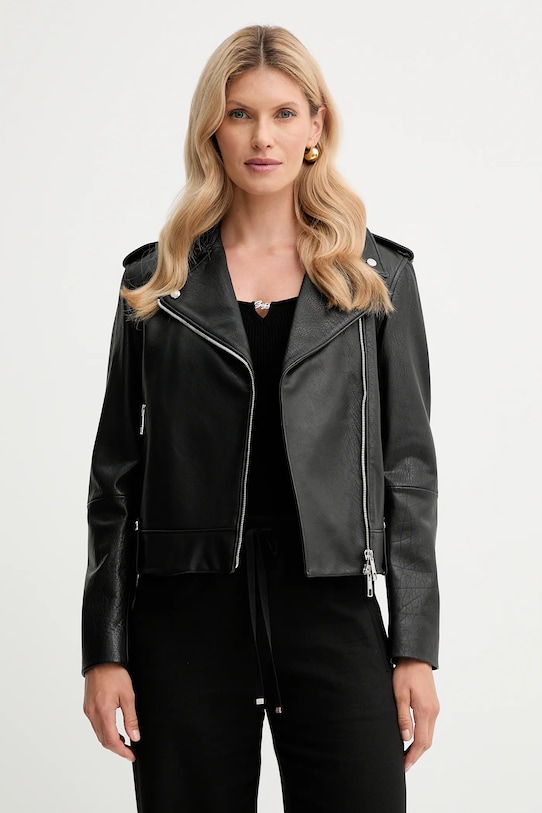BOSS Orange geacă ramones de piele cu captuseala negru 50541769