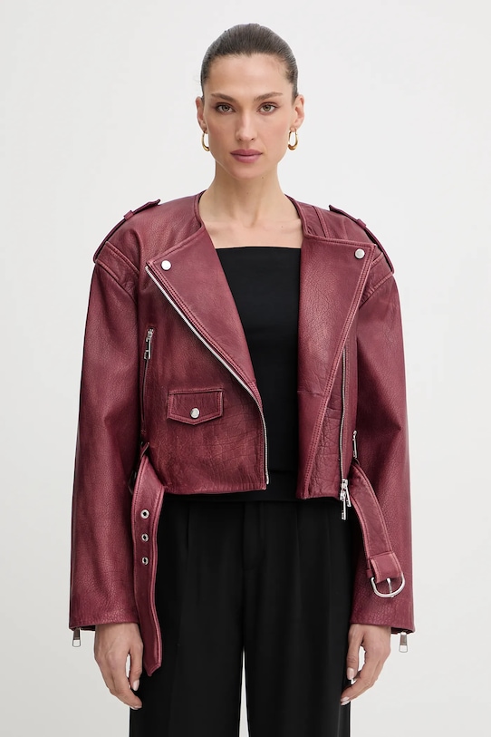 BOSS Orange geacă ramones de piele burgundia 50543026
