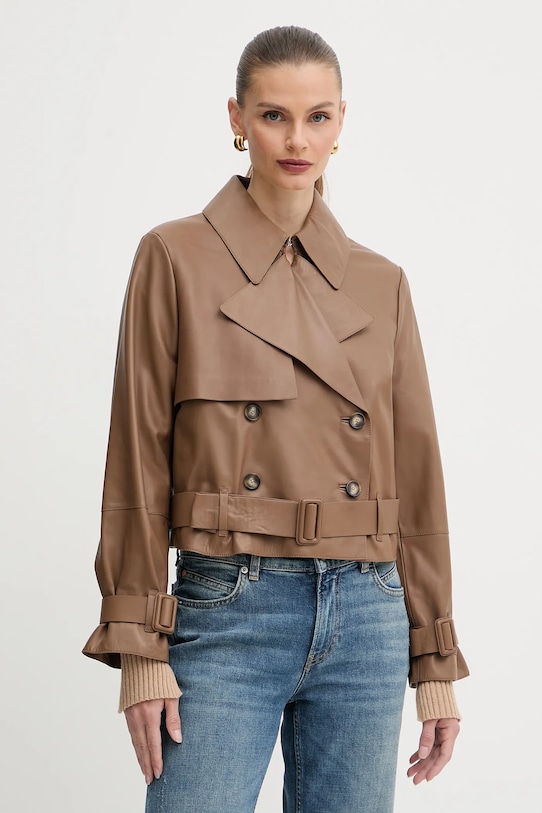 BOSS trenci din piele cu captuseala maro 50541289