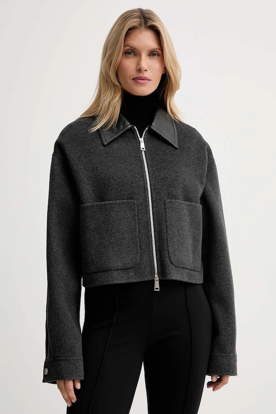 Bunda s prímesou vlny Nanushka oversize sivá NW25PFJK12294