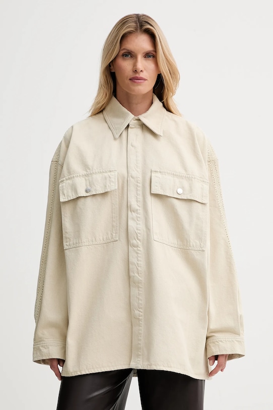Nanushka koszula jeansowa bawełna beżowy NW25PFJK13873