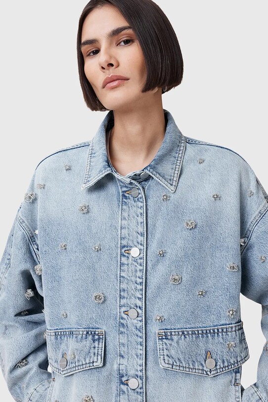 AllSaints kurtka jeansowa bawełniana HETTIE W106PC niebieski AW25