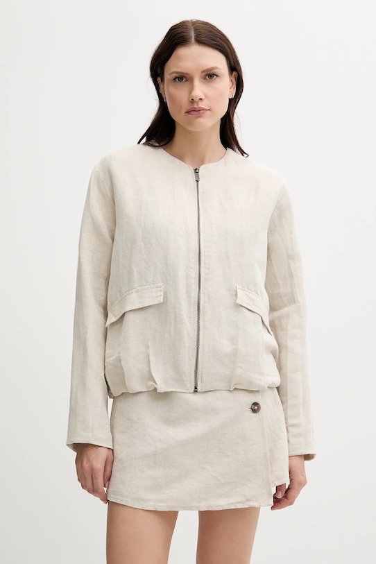 Льняна куртка Pepe Jeans з підкладкою бежевий PL402601