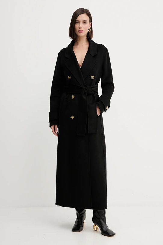 Fracomina płaszcz z wełną bez kaptura czarny FR25WC1001W80201