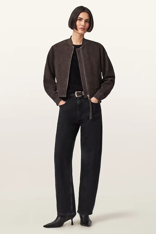 Odzież AllSaints bomberka damska zamszowa ORTEN W041LD brązowy