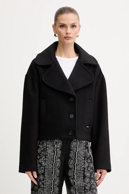 Kabát s prímesou vlny Just Cavalli oversize čierna 79PAT441.CNY13