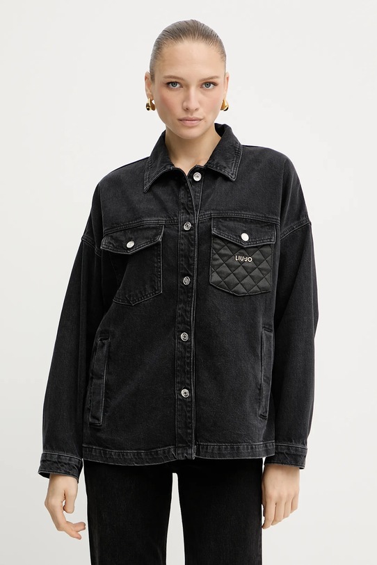 Liu Jo geacă jeans necaptusit negru UF5111.D4927