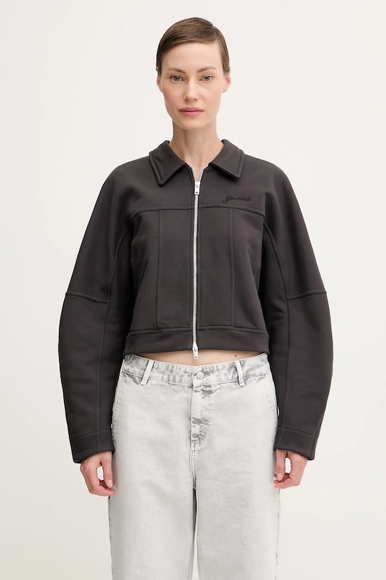 GANNI kurtka Heavy Terry Jersey Bomber bez kaptura szary T4358