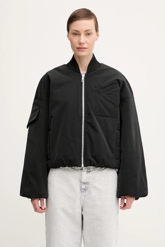Куртка GANNI Light Twill Oversized Short Bomber без капюшона чорний F9180