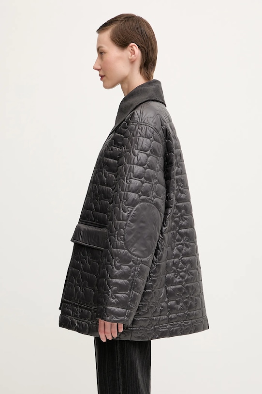 GANNI kurtka Shiny Quilt Midi W0343 szary AW25