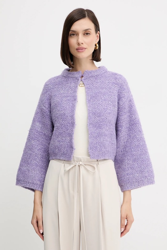 Twinset kardigan z domieszką wełny z domieszką wełny fioletowy 252AP3071