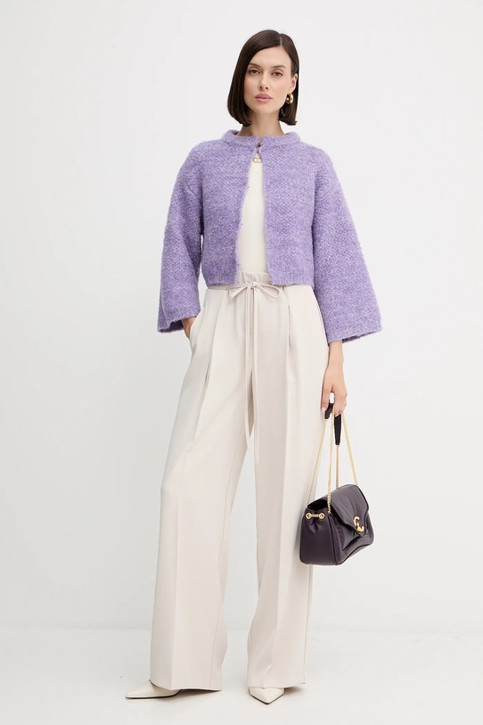 Twinset kardigan z domieszką wełny 252AP3071 fioletowy AW25