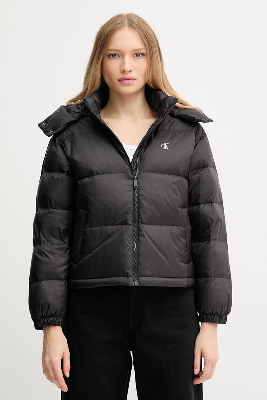 Péřová bunda Calvin Klein Jeans s kapucí černá LV047D501G