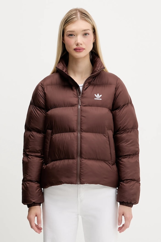 adidas Originals kurtka Short Puffer bez kaptura brązowy JX2948