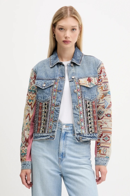 Desigual kurtka jeansowa BOHO bez kaptura niebieski 25WWED10