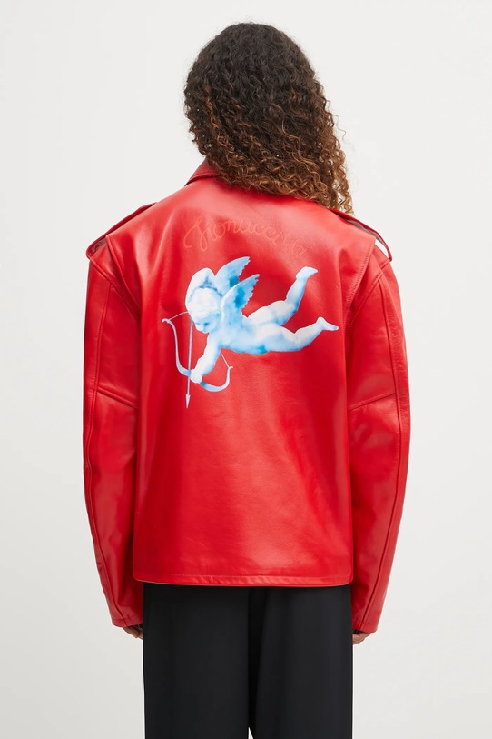 Fiorucci kurtka skórzana Cupid Print Red Leather Aviator bez kaptura czerwony W02FPLJA321LE01RD01