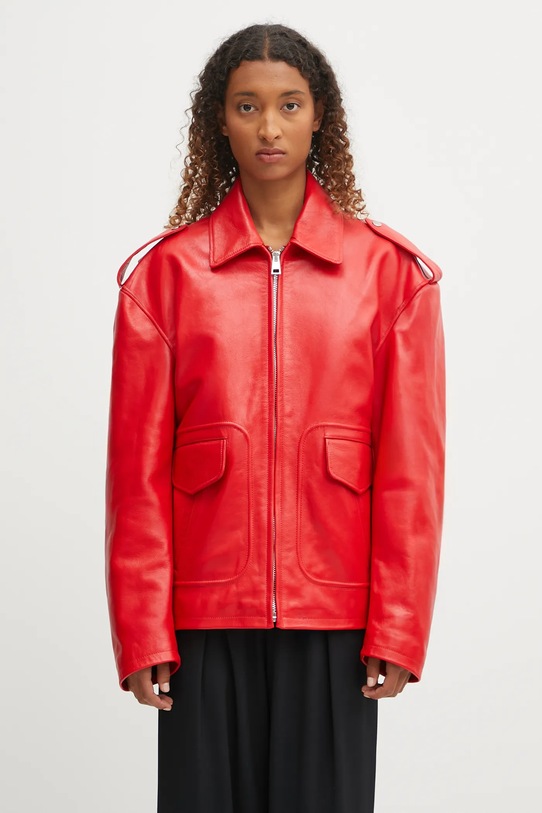 Odzież Fiorucci kurtka skórzana Cupid Print Red Leather Aviator W02FPLJA321LE01RD01 czerwony