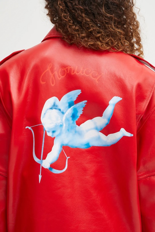 Kožená bunda Fiorucci Cupid Print Red Leather Aviator červená W02FPLJA321LE01RD01