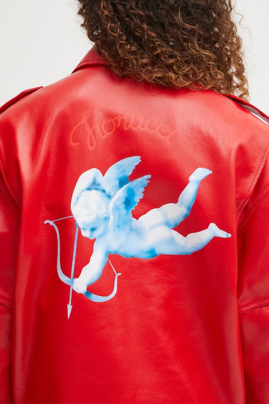 Fiorucci kurtka skórzana Cupid Print Red Leather Aviator czerwony W02FPLJA321LE01RD01