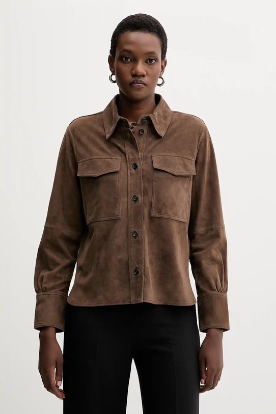 Semišová košeľa Marella jednofarebný hnedá 2523446041200