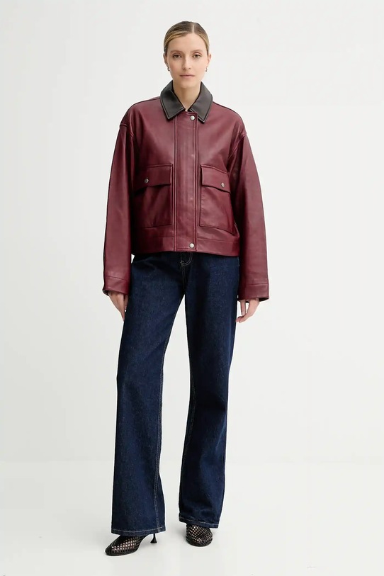 Rag & Bone kurtka skórzana RA5A25F0MCR bordowy AW25